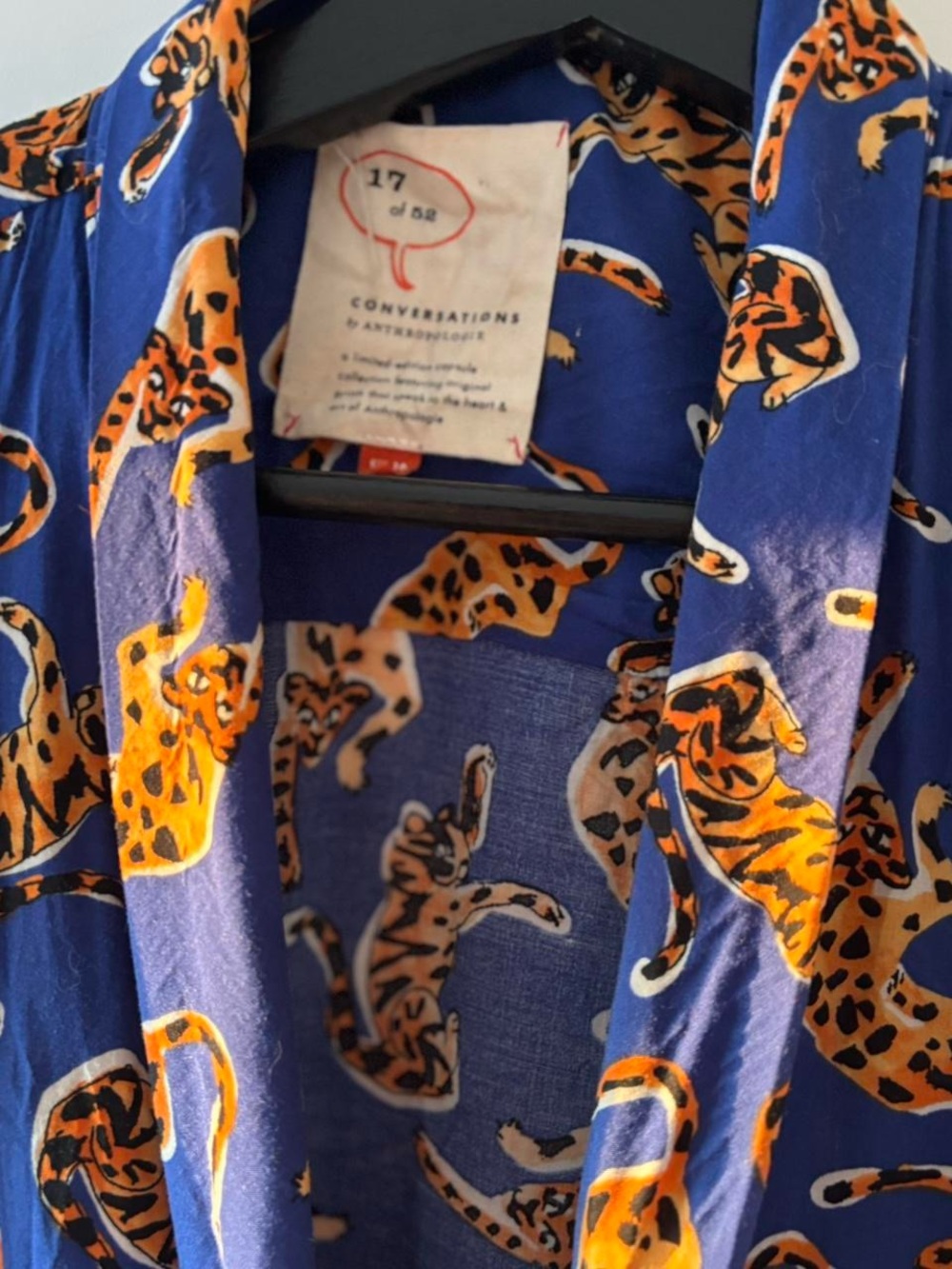 Anthropologie Blue Leopard-Print Tie-Neck Women's Blouse - Picture 4 of 4